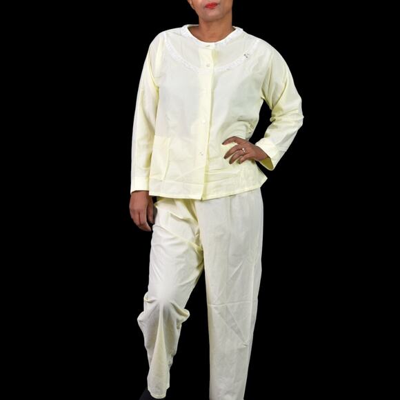 Vintage Katz Pajamas Yellow Pastel Flannel Tricot 60s New Set Embroidery Medium - Picture 12 of 16